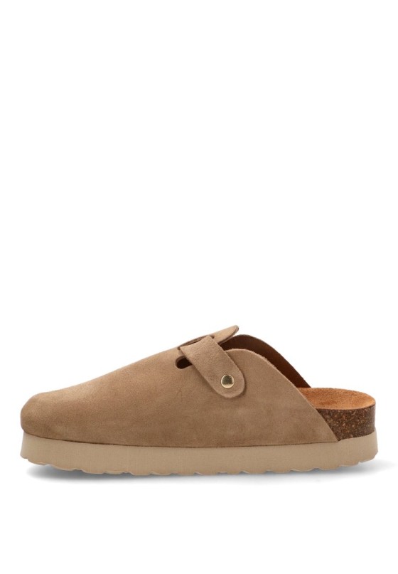 Zueco de mujer AUTENTI 15387 taupe piel suela plana