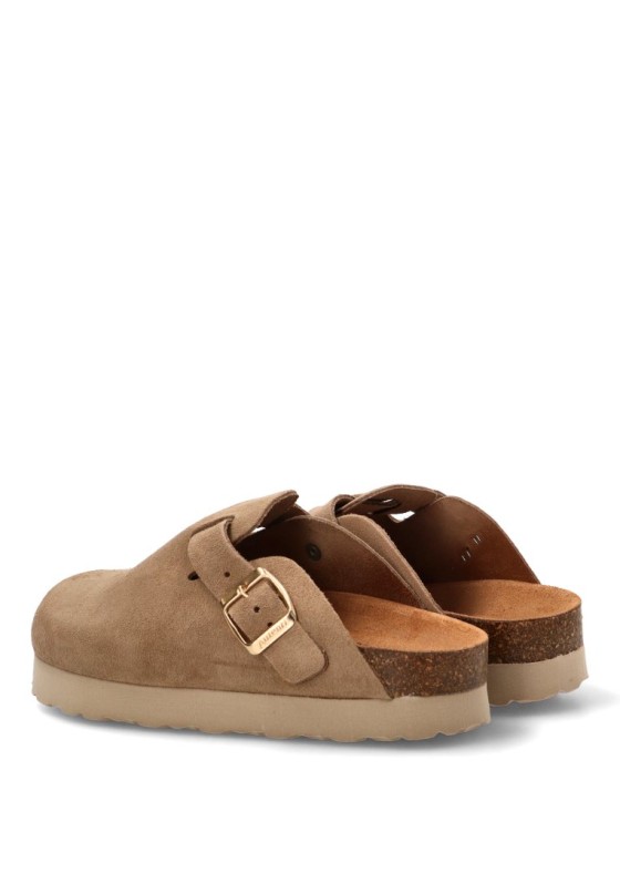 Zueco de mujer AUTENTI 15387 taupe piel suela plana