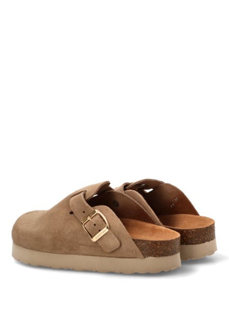 Zueco de mujer AUTENTI 15387 taupe piel suela plana