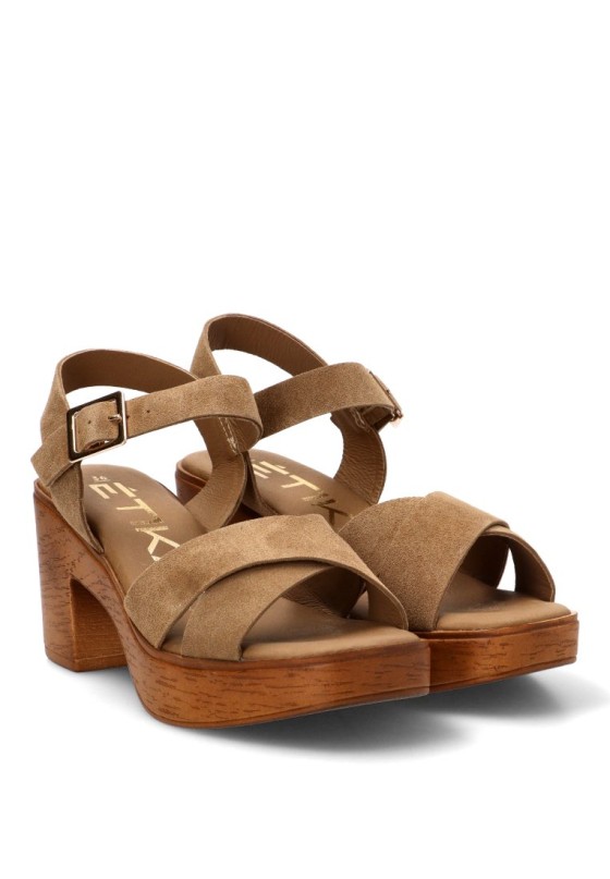 Sandalia con tacón de madera de mujer ETIKA 30040
