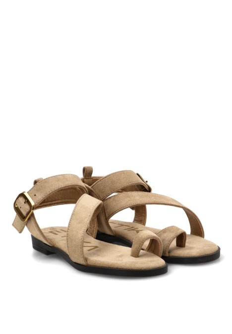 Sandalia taupe con suela plana de mujer ETIKA 10142