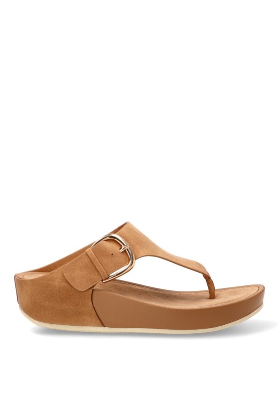 Sandalia de dedo camel con cuña media y hebilla de mujer ARMONY 10088