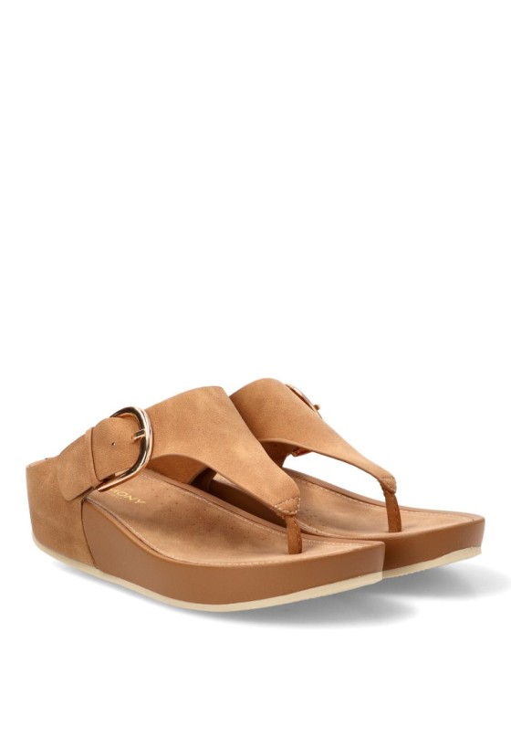Sandalia de dedo camel con cuña media y hebilla de mujer ARMONY 10088
