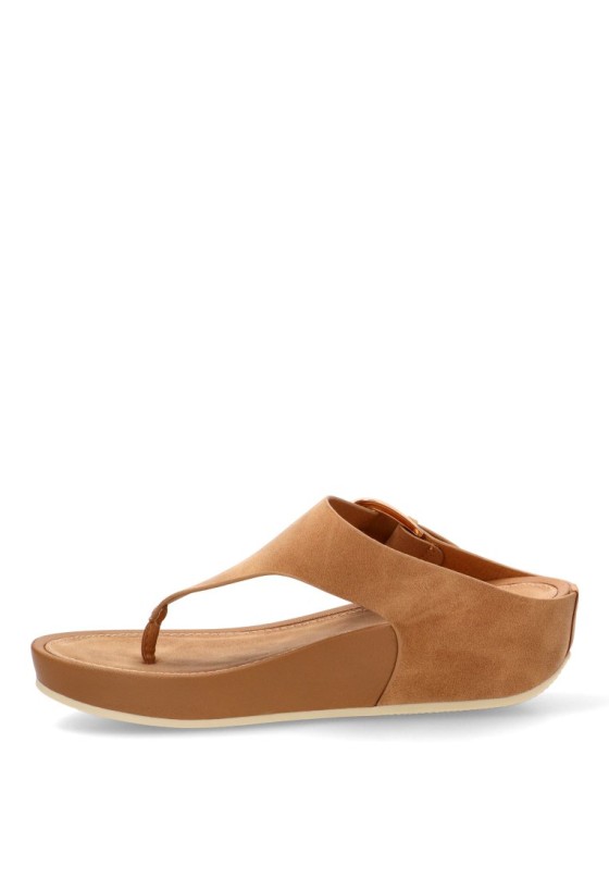 Sandalia de dedo camel con cuña media y hebilla de mujer ARMONY 10088