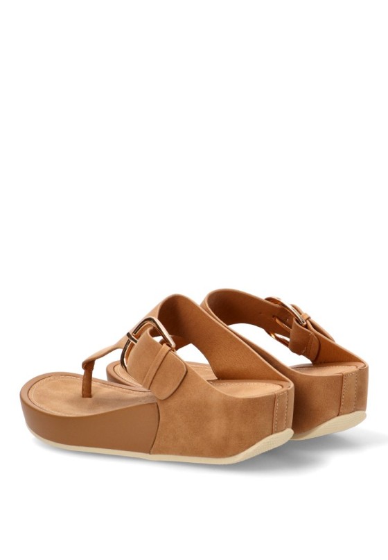 Sandalia de dedo camel con cuña media y hebilla de mujer ARMONY 10088