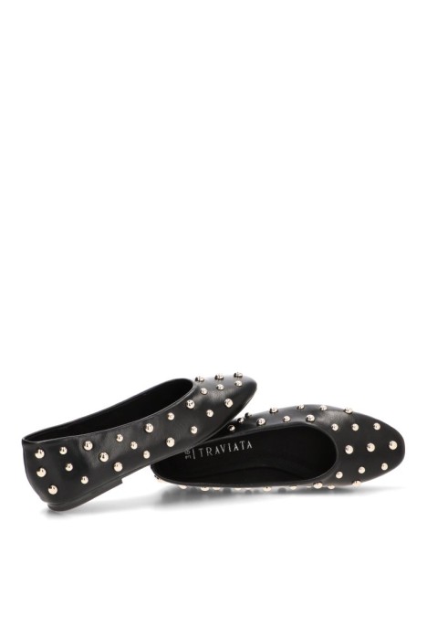 Bailarina  de mujer TRAVIATA m5596 negro sintetico suela plana