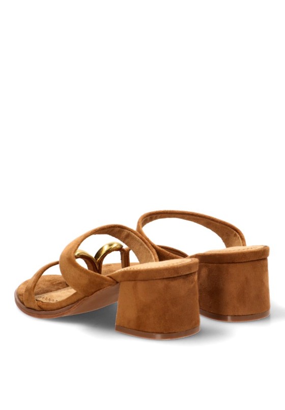Sandalia de tacón medio en antelina camel para mujer TRAVIATA M6323