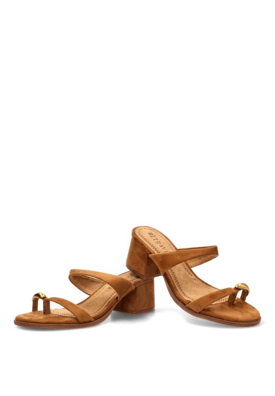 Sandalia de tacón medio en antelina camel para mujer TRAVIATA M6323
