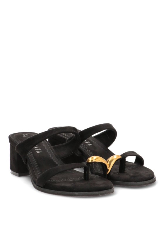 Sandalia negra de tacón medio TRAVIATA M6323 para mujer