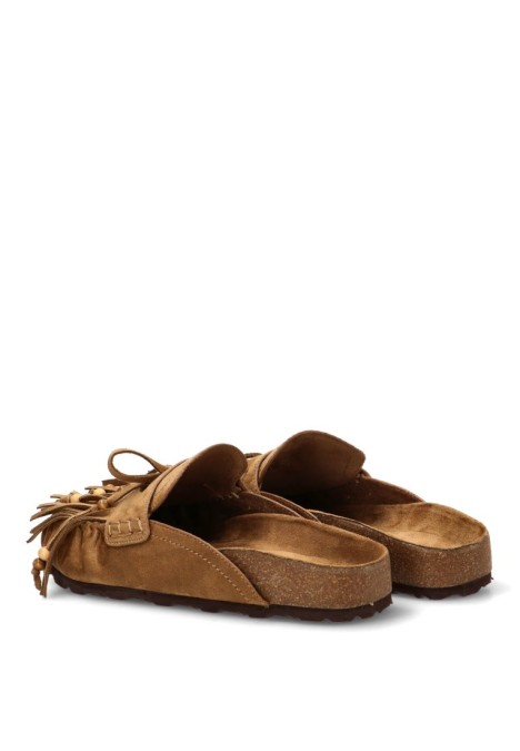 Zueco de mujer TRAVIATA m6000 camel antelina suela plana