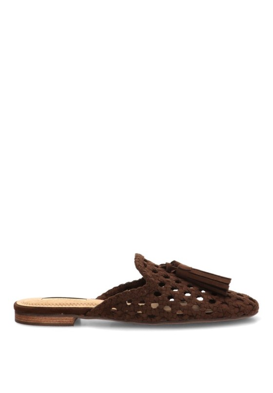Sandalia de rejilla café con suela plana de mujer LUNA TREND M6160