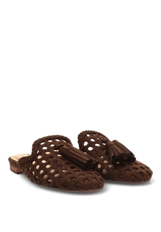 Sandalia de rejilla café con suela plana de mujer LUNA TREND M6160