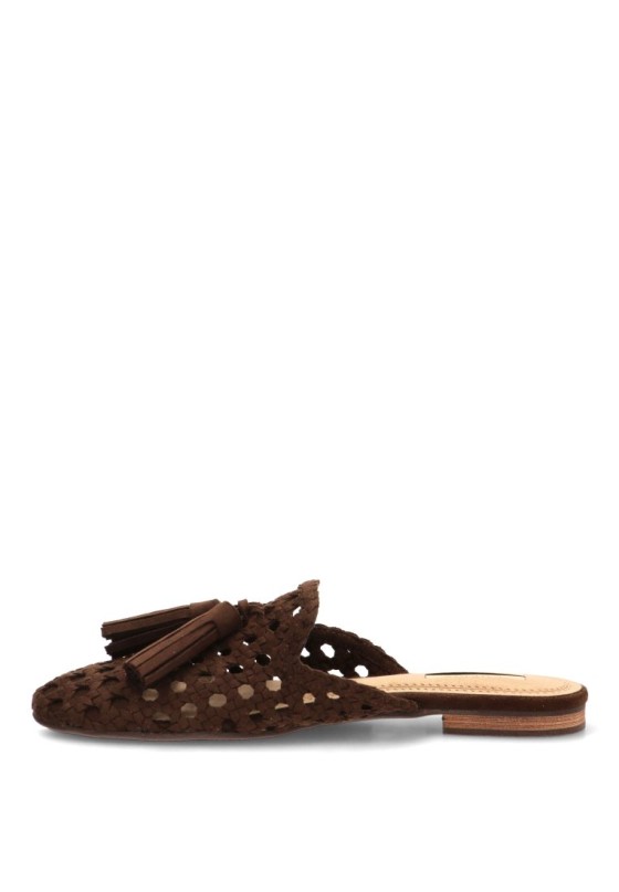 Sandalia de rejilla café con suela plana de mujer LUNA TREND M6160