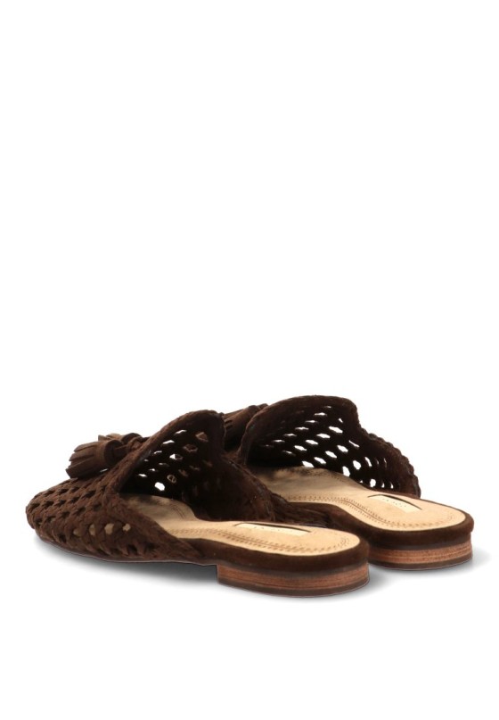 Sandalia de rejilla café con suela plana de mujer LUNA TREND M6160