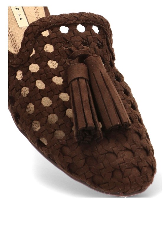 Sandalia de rejilla café con suela plana de mujer LUNA TREND M6160