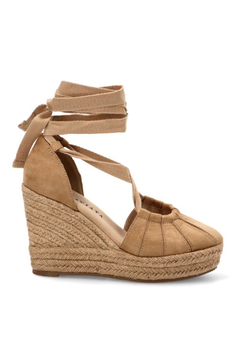 Alpargata de mujer TRAVIATA m6342 camel antelina cuña alta