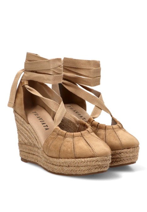 Alpargata de mujer TRAVIATA m6342 camel antelina cuña alta