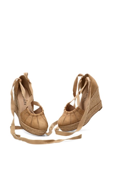 Alpargata de mujer TRAVIATA m6342 camel antelina cuña alta