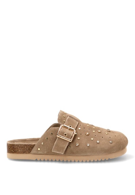 Zueco de mujer CARMELA 163280 taupe piel suela plana