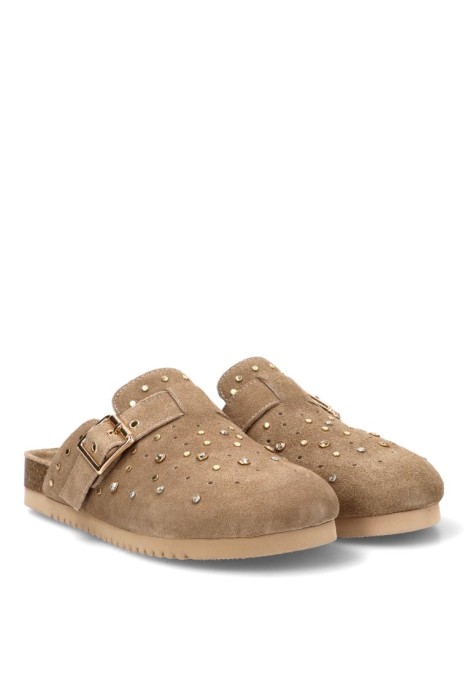 Zueco de mujer CARMELA 163280 taupe piel suela plana