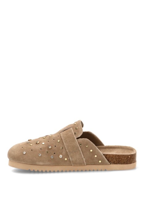Zueco de mujer CARMELA 163280 taupe piel suela plana