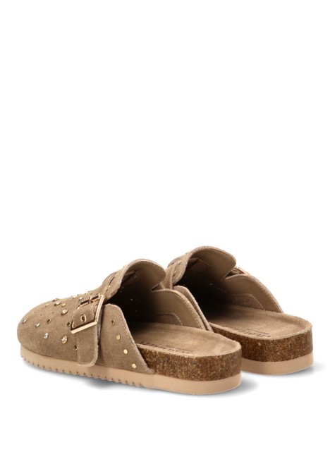 Zueco de mujer CARMELA 163280 taupe piel suela plana