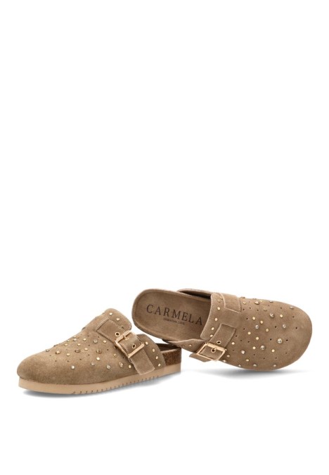 Zueco de mujer CARMELA 163280 taupe piel suela plana