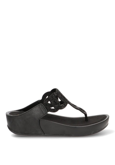 Sandalia negra de mujer ARMONY 10087 con cuña media y brillo