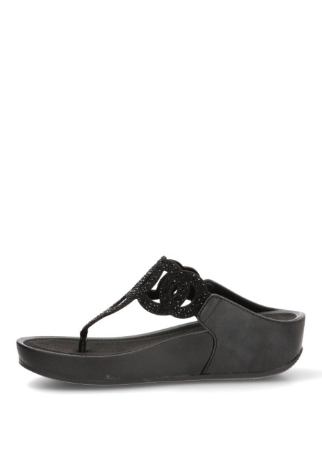 Sandalia negra de mujer ARMONY 10087 con cuña media y brillo