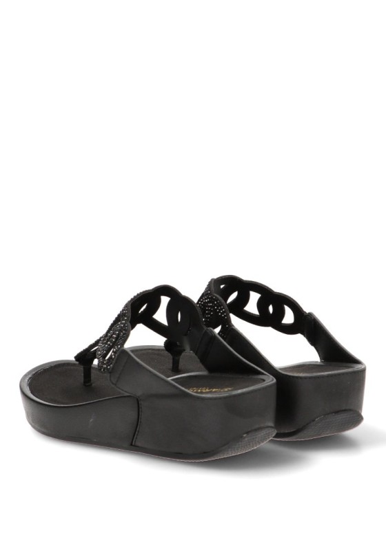 Sandalia negra de mujer ARMONY 10087 con cuña media y brillo