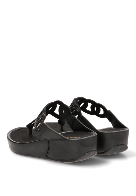 Sandalia negra de mujer ARMONY 10087 con cuña media y brillo
