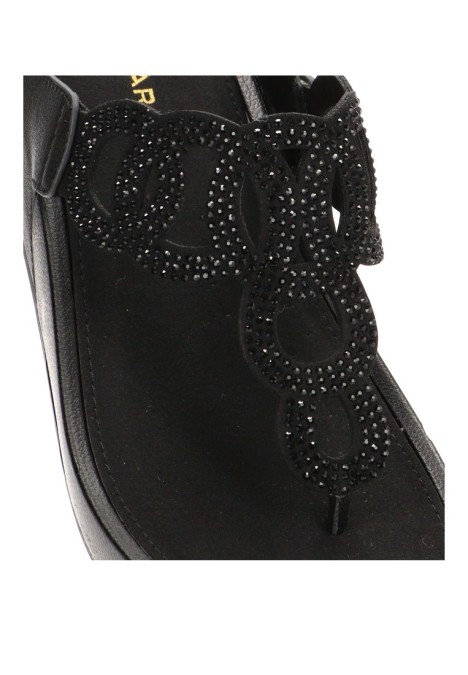 Sandalia negra de mujer ARMONY 10087 con cuña media y brillo