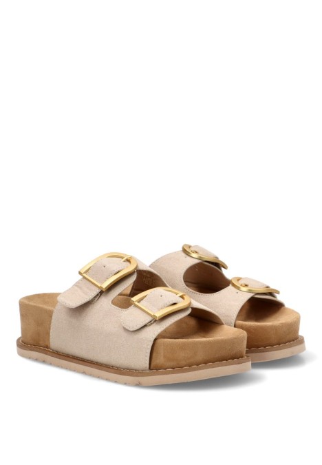 Sandalia en antelina beige con suela doble de mujer ETIKA 10171