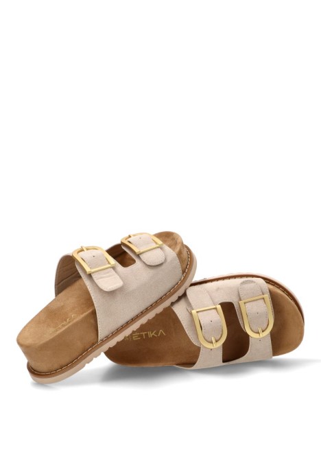 Sandalia en antelina beige con suela doble de mujer ETIKA 10171