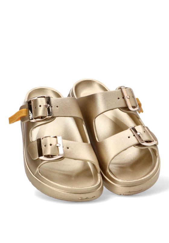 Chanclas de playa oro con suela plana para mujer DR FRANKLIN DFSH413002