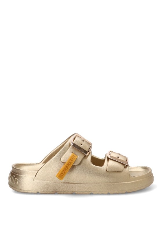 Chanclas de playa oro con suela plana para mujer DR FRANKLIN DFSH413002