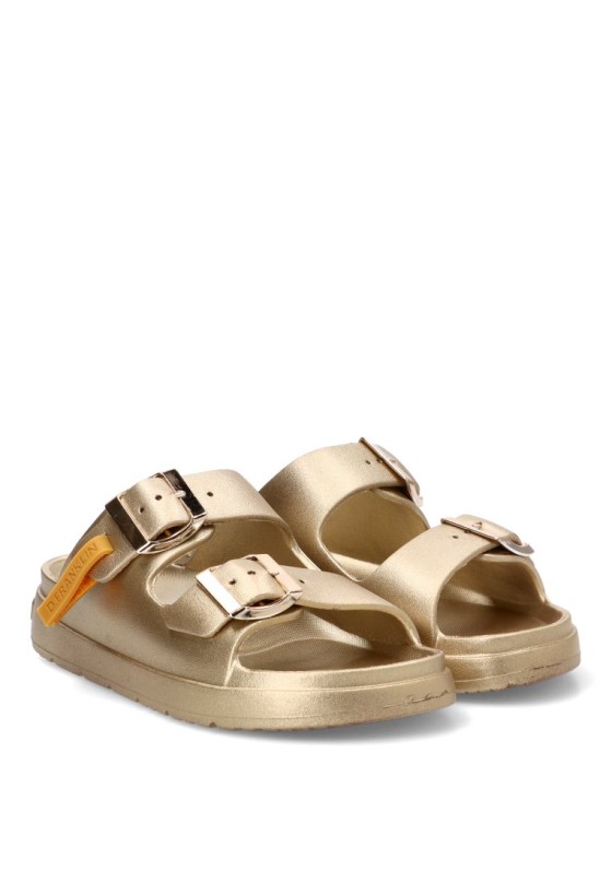 Chanclas de playa oro con suela plana para mujer DR FRANKLIN DFSH413002