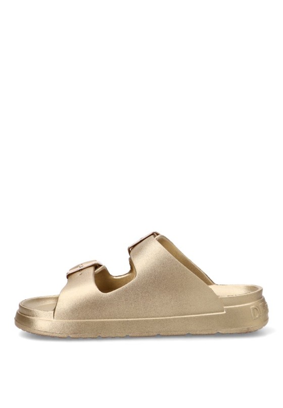 Chanclas de playa oro con suela plana para mujer DR FRANKLIN DFSH413002