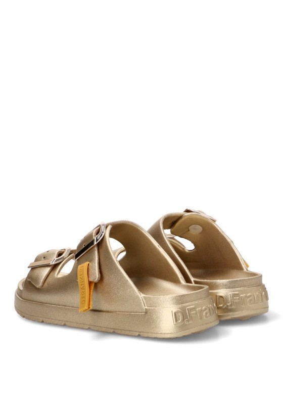 Chanclas de playa oro con suela plana para mujer DR FRANKLIN DFSH413002