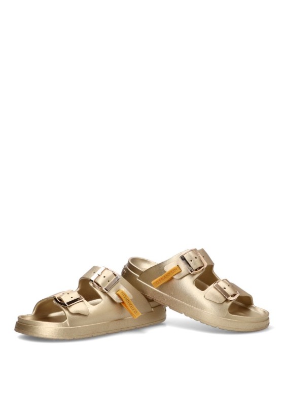 Chanclas de playa oro con suela plana para mujer DR FRANKLIN DFSH413002