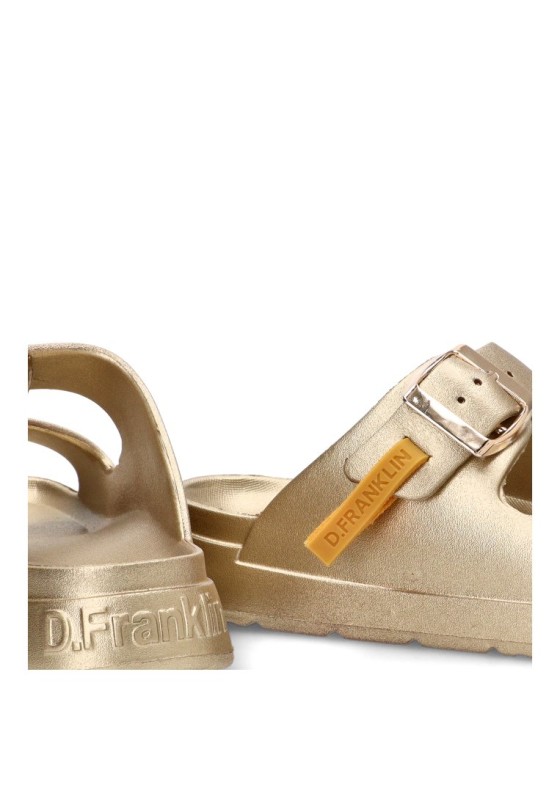 Chanclas de playa oro con suela plana para mujer DR FRANKLIN DFSH413002
