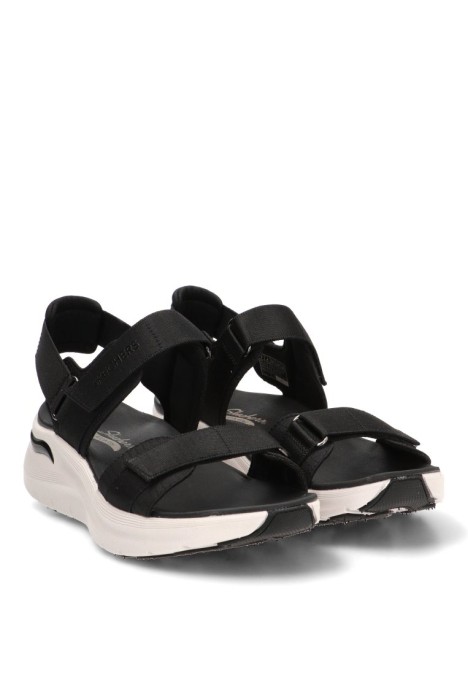 Sandalia negra con cuña media y cierre de velcro para mujer SKECHERS 119465