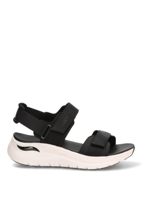 Sandalia negra con cuña media y cierre de velcro para mujer SKECHERS 119465