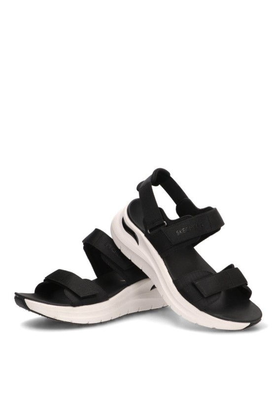 Sandalia negra con cuña media y cierre de velcro para mujer SKECHERS 119465
