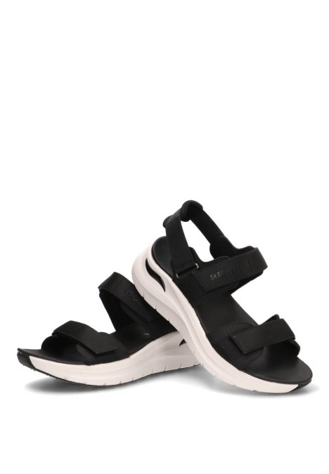 Sandalia negra con cuña media y cierre de velcro para mujer SKECHERS 119465