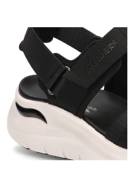 Sandalia negra con cuña media y cierre de velcro para mujer SKECHERS 119465
