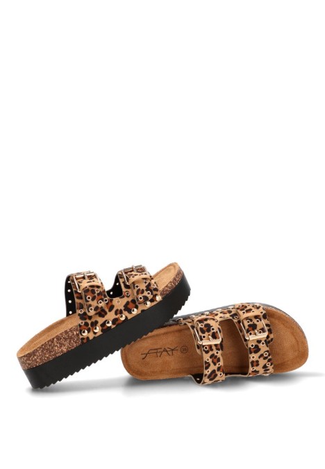 Sandalia con suela doble de mujer STAY 18-2543 en leopardo