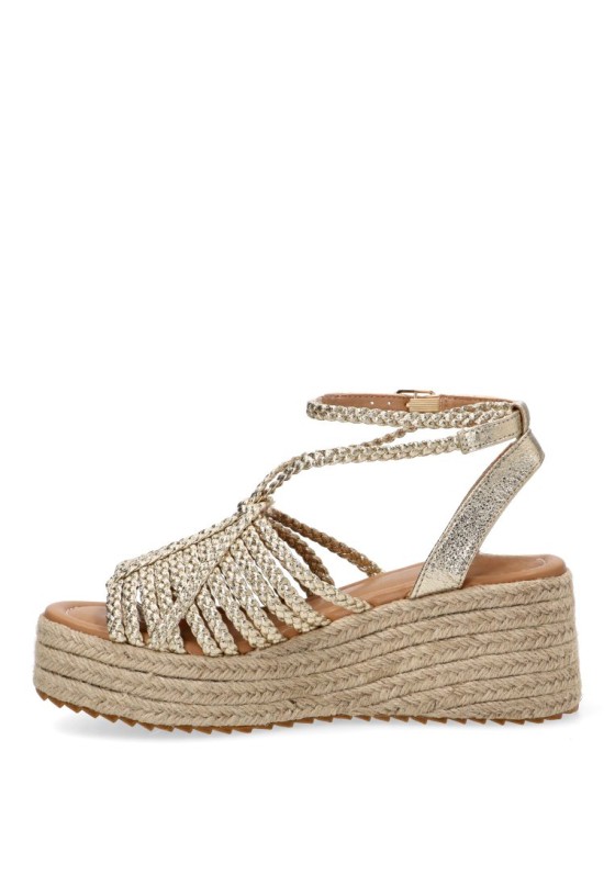 Sandalia ETIKA 20062 con tiras doradas y cuña media para mujer