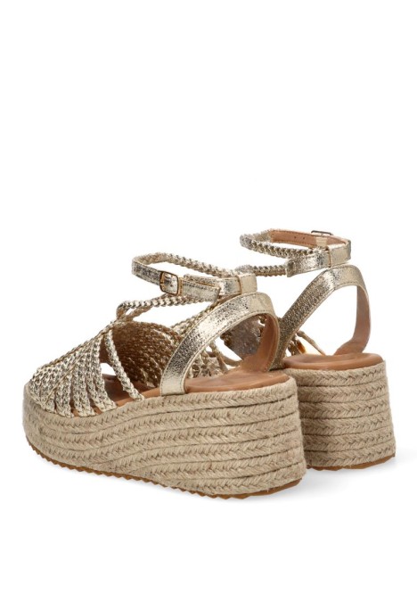 Sandalia ETIKA 20062 con tiras doradas y cuña media para mujer