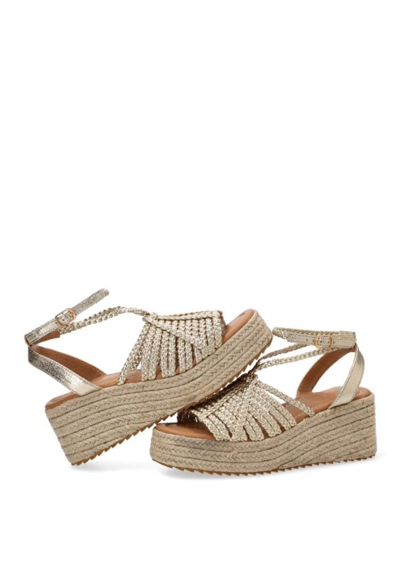 Sandalia ETIKA 20062 con tiras doradas y cuña media para mujer